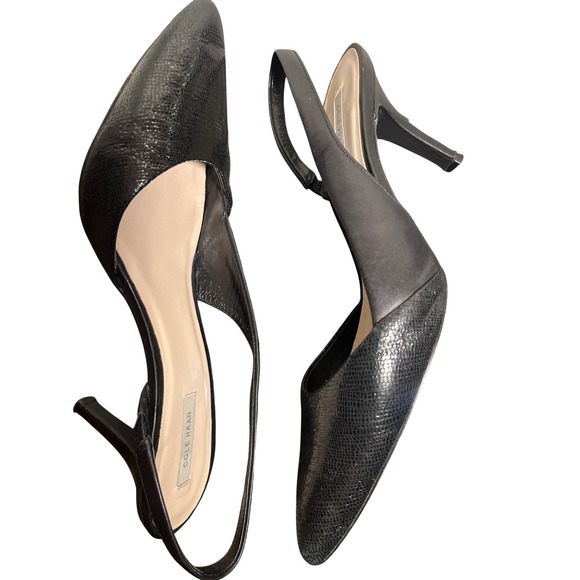 Cole Haan Grand.OS Black Lizard Embossed Leather Slingback Pumps Heels Womens 8B - Picture 4 of 7